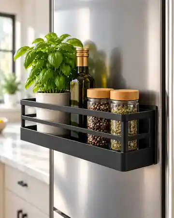 MagnaNest magnetic shelf styled with kitchen essentials